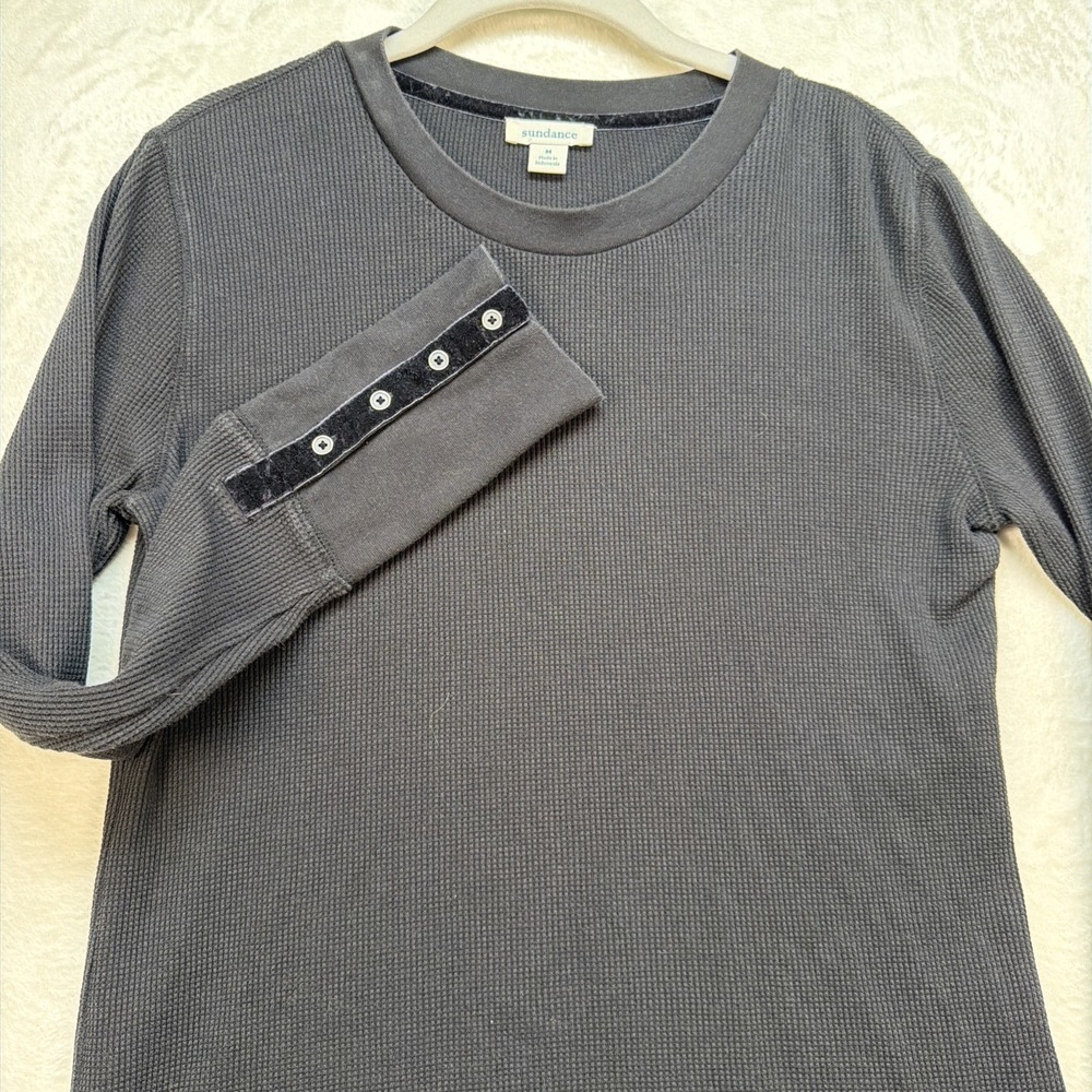 Sundance Long Sleeve Top Black Snap Cuff Boho Casual Minimalist Womens Medium